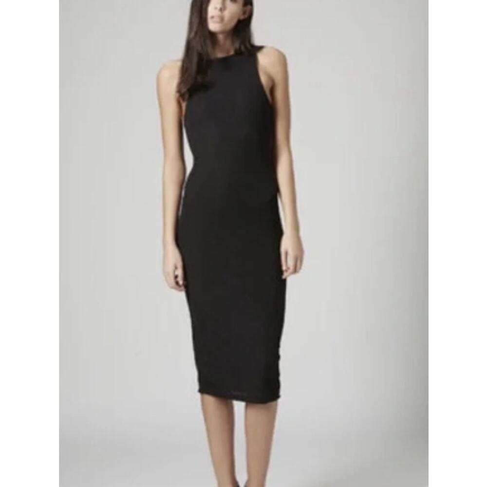 TOPSHOP NWT Ribbed Knit Midi Bodycon Hick Neck Tank Dress in Black Size 8